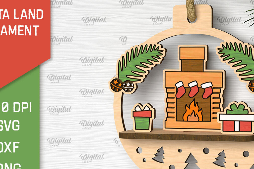 Intra απο ξύλο plywood 3mm-4mm πάχος –  κοπής με λέιζερ στολίδι Santa Land Δίασταση  20x20 cm INTRAFABR-102600632