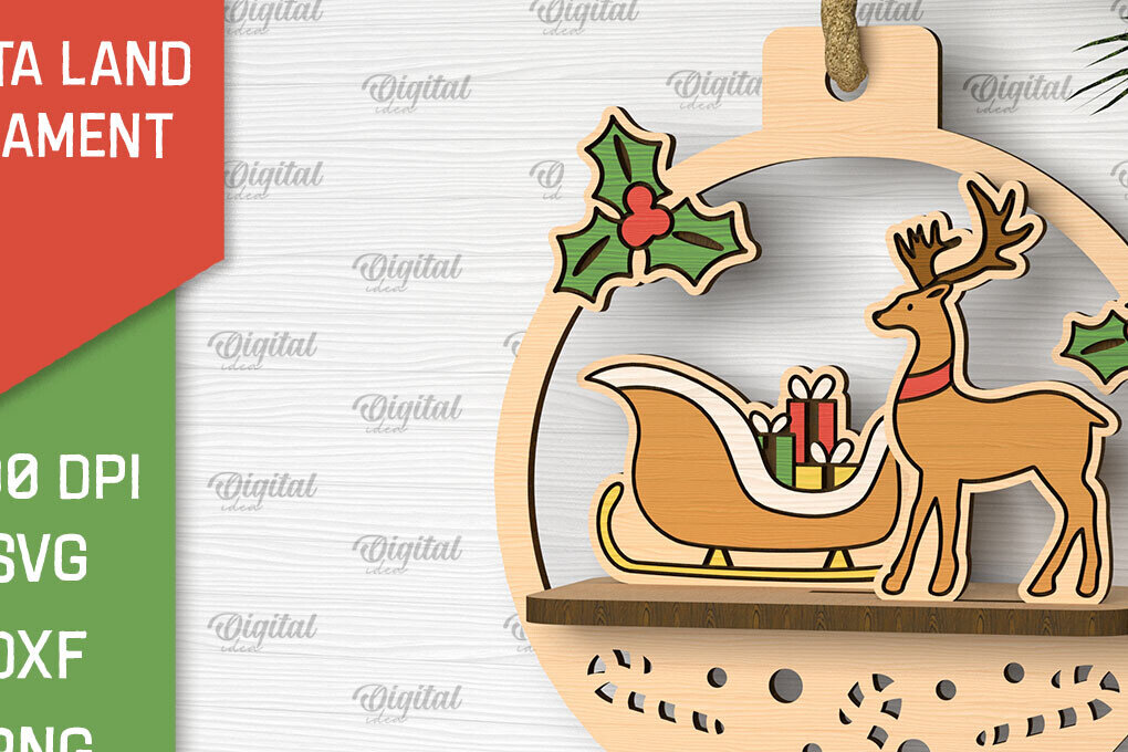 Intra απο ξύλο plywood 3mm-4mm πάχος –  κοπής με λέιζερ στολίδι Santa Land Δίασταση  20x20 cm INTRAFABR-102600444