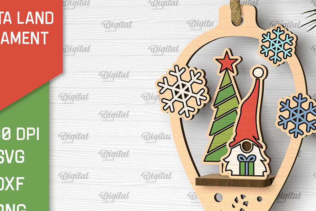 Intra απο ξύλο plywood 3mm-4mm πάχος –  κοπής με λέιζερ στολίδι Santa Land Δίασταση  20x20 cm INTRAFABR-102600466