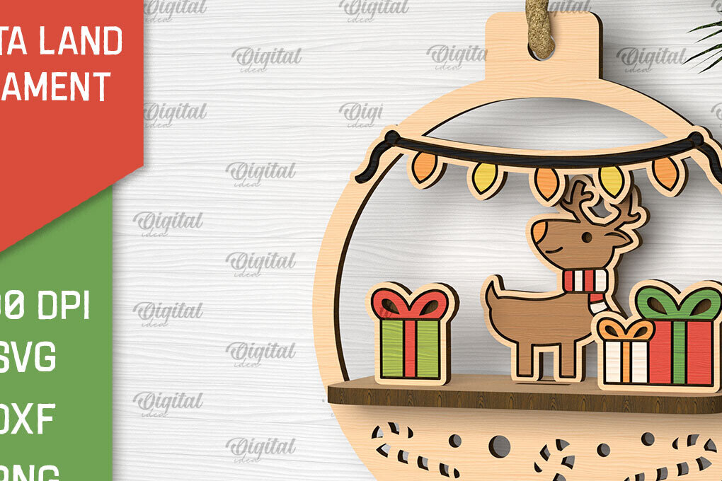 Intra απο ξύλο plywood 3mm-4mm πάχος –  κοπής με λέιζερ στολίδι Santa Land Δίασταση  20x20 cm INTRAFABR-102600514