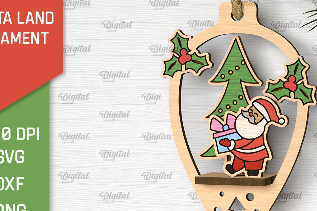 Intra απο ξύλο plywood 3mm-4mm πάχος –  κοπής με λέιζερ στολίδι Santa Land Δίασταση  20x20 cm INTRAFABR-102600530