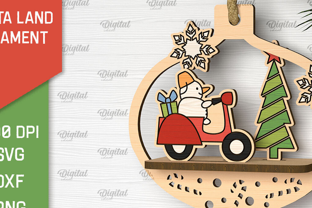 Intra απο ξύλο plywood 3mm-4mm πάχος –  κοπής με λέιζερ στολίδι Santa Land Δίασταση  20x20 cm INTRAFABR-102600558