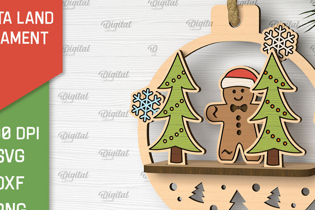 Intra απο ξύλο plywood 3mm-4mm πάχος –  κοπής με λέιζερ στολίδι Santa Land Δίασταση  20x20 cm INTRAFABR-102600581