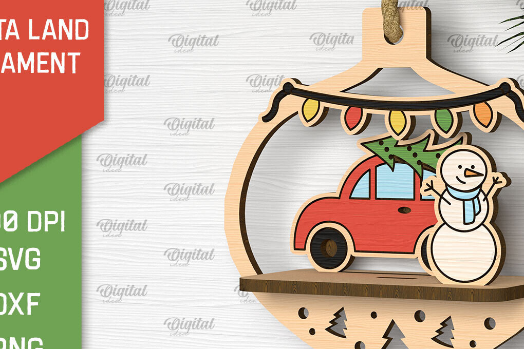 Intra απο ξύλο plywood 3mm-4mm πάχος –  κοπής με λέιζερ στολίδι Santa Land Δίασταση  20x20 cm INTRAFABR-102600376