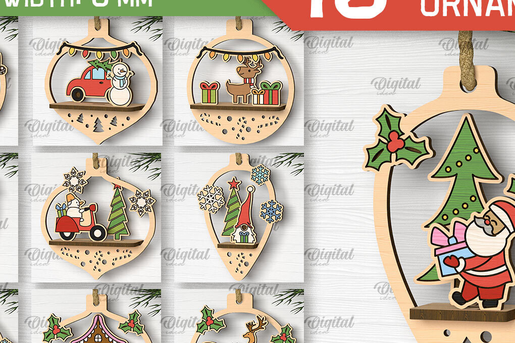 Intra απο ξύλο plywood 3mm-4mm πάχος – Δέσμη κοπής με λέιζερ Santa Land Ornaments Δίασταση  20x20 cm INTRAFABR-102604177
