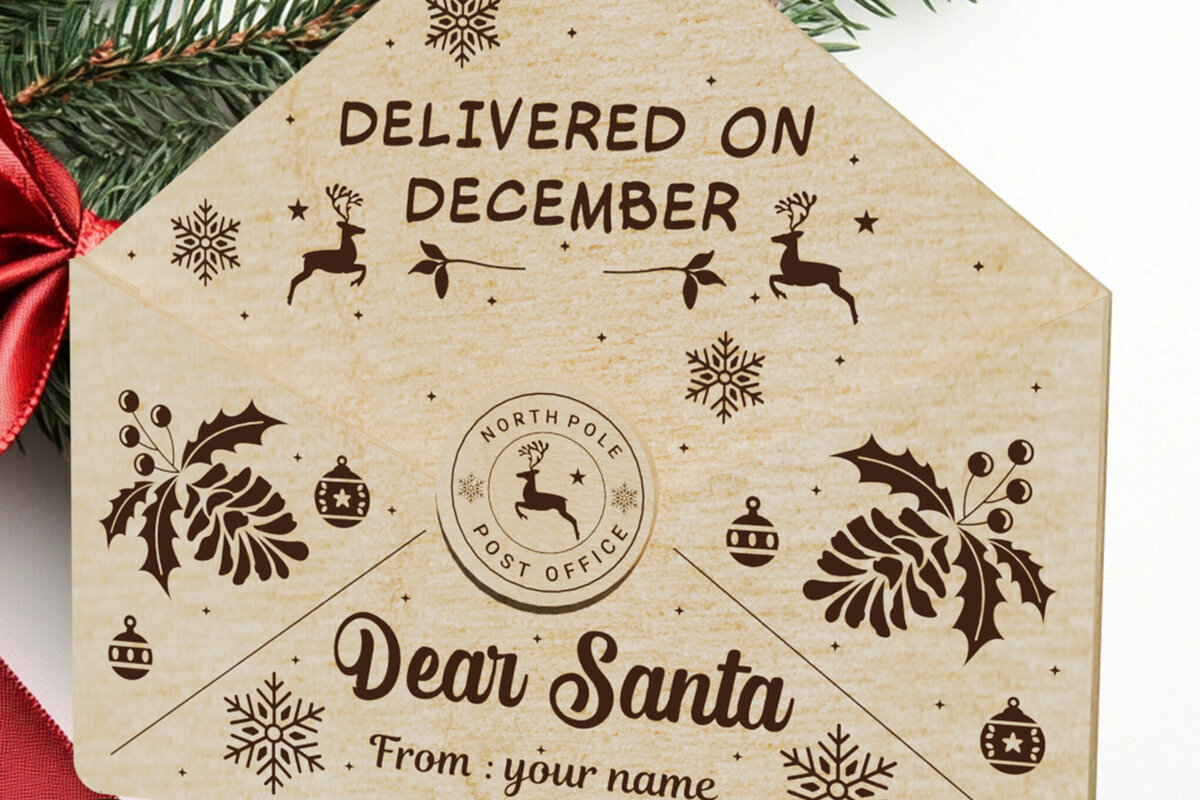 Intra απο ξύλο plywood 3mm-4mm πάχος – Γράμμα Άγιου Βασίλη με χριστουγεννιάτικα στολίδια Δίασταση  20x20 cm INTRAFABR-108551999