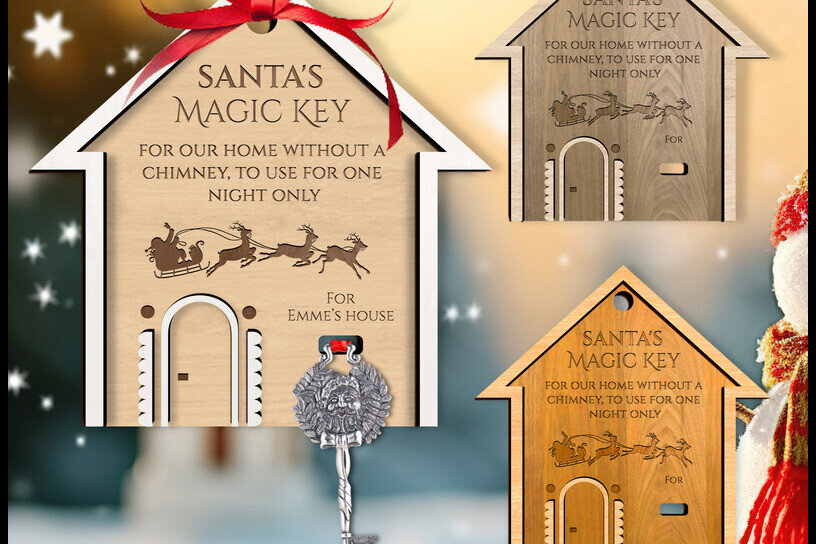 Intra απο ξύλο plywood 3mm-4mm πάχος – Στολίδι Santa Magic Key Δίασταση  20x20 cm INTRAFABR-120780774