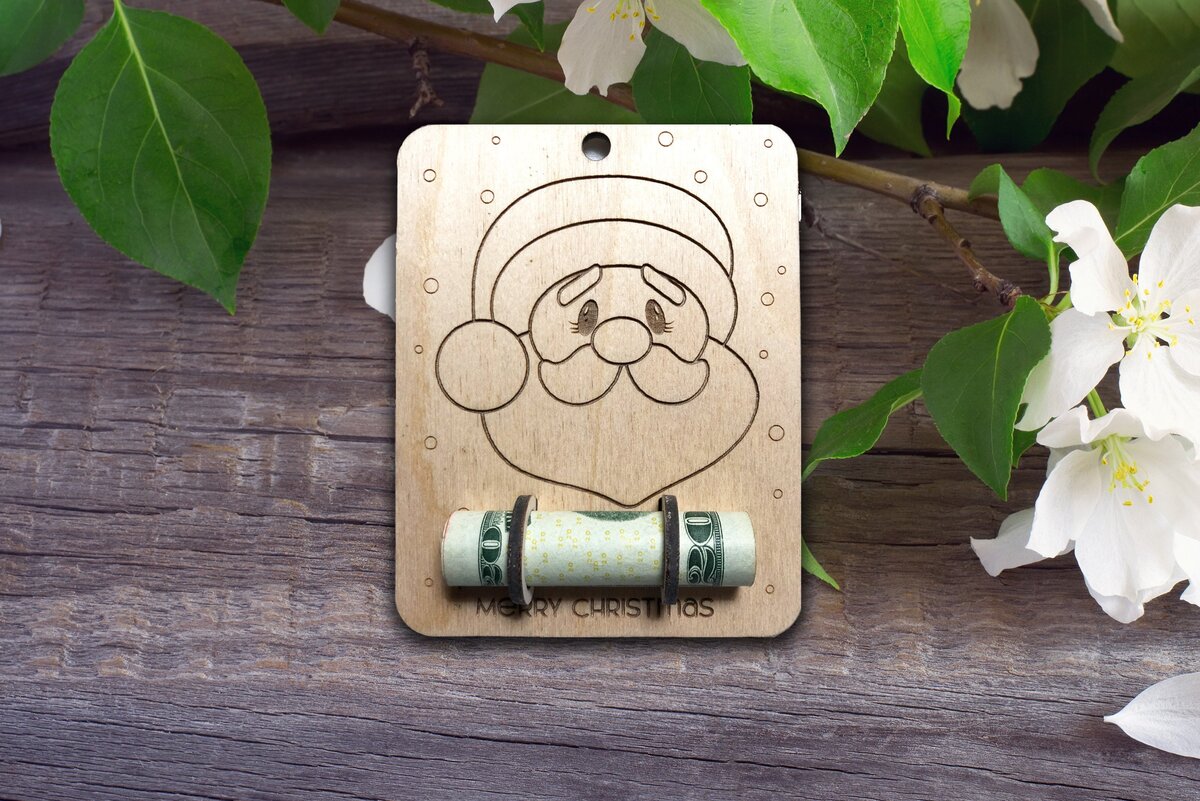 Intra απο ξύλο plywood 3mm-4mm πάχος – Χριστουγεννιάτικο στολίδι Santa Money Holder Δίασταση  20x20 cm INTRAFABR-38013347