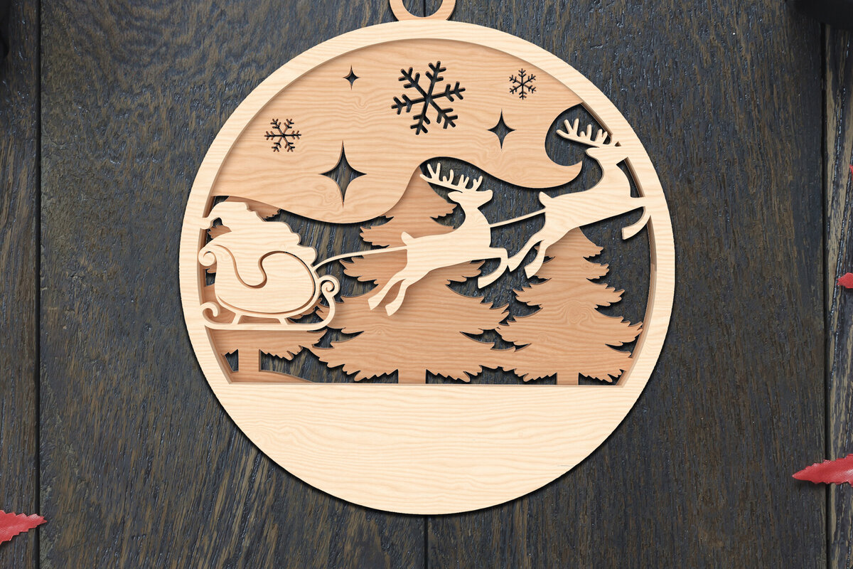 Intra απο ξύλο plywood 3mm-4mm πάχος – Στολίδι με Άγιος Βασίλης και τάρανδος Δίασταση  20x20 cm INTRAFABR-106791057