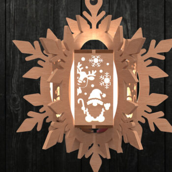 Intra απο ξύλο plywood 3mm-4mm πάχος – Φανάρι με νιφάδες χιονιού Άγιος Βασίλης και τάρανδος Δίασταση  20x20 cm INTRAFABR-111001043 - Image 1