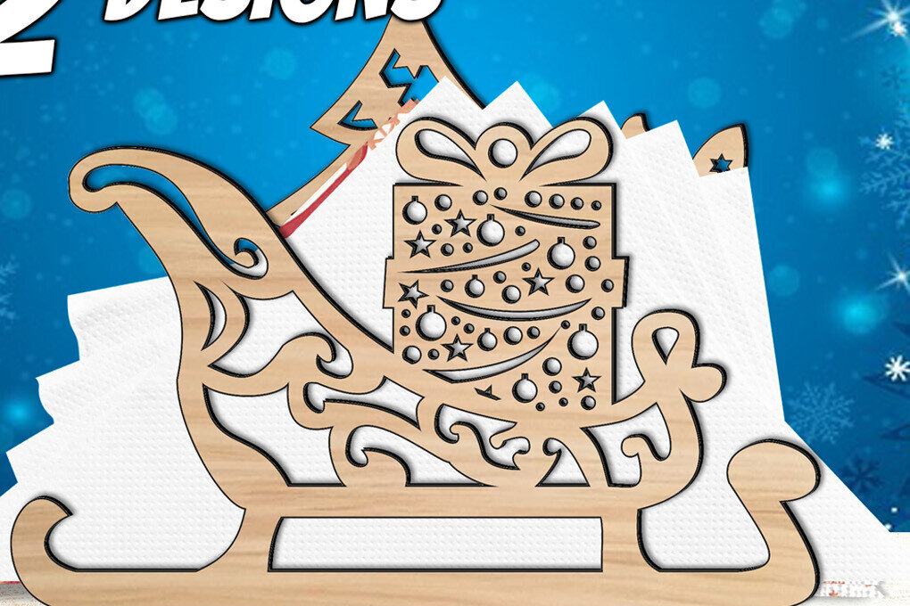 Intra απο ξύλο plywood 3mm-4mm πάχος – Χριστουγεννιάτικη θήκη για χαρτοπετσέτα Santa Sledge Δίασταση  20x20 cm INTRAFABR-109148712