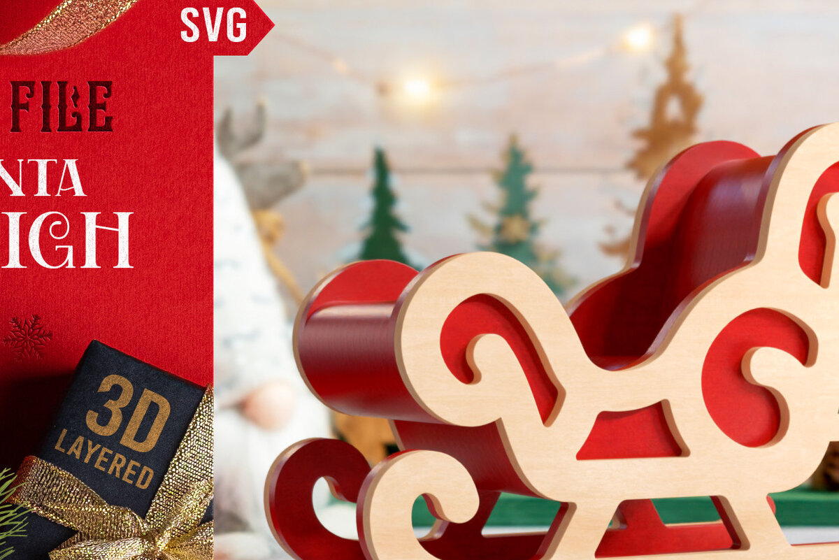 Intra απο ξύλο plywood 3mm-4mm πάχος – Αρχείο κοπής με λέιζερ τρισδιάστατο έλκηθρο Santa Δίασταση  20x20 cm INTRAFABR-19901708