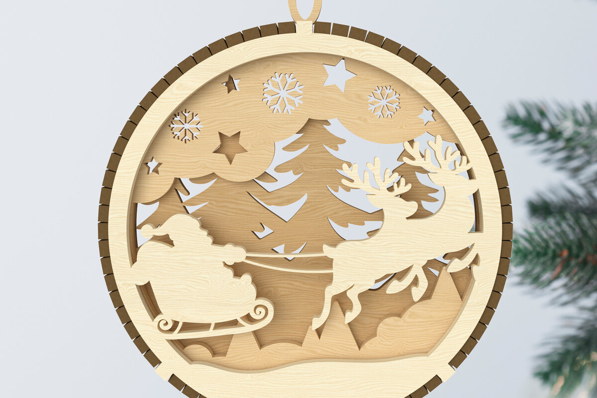 Intra απο ξύλο plywood 3mm-4mm πάχος – Στολίδι με έλκηθρο και τάρανδο Δίασταση  20x20 cm INTRAFABR-107963480