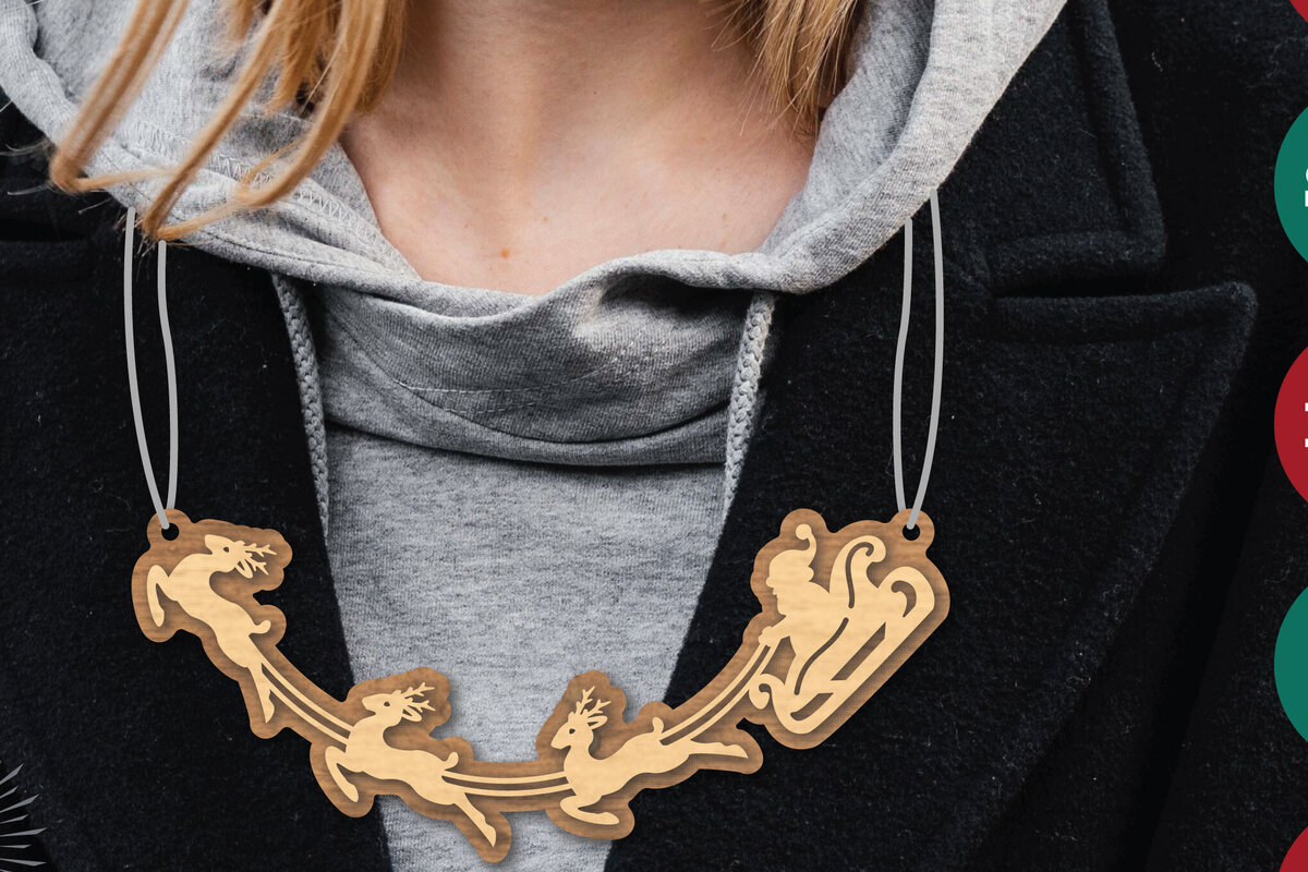 Intra απο ξύλο plywood 3mm-4mm πάχος – Santa Sleight and Reindeer Cut με λέιζερ Δίασταση  20x20 cm INTRAFABR-112131177