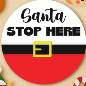 Intra απο ξύλο plywood 3mm-4mm πάχος – Santa Stop Here - Χριστουγεννιάτικο σημάδι καλωσορίσματος Δίασταση  20x20 cm INTRAFABR-124913636