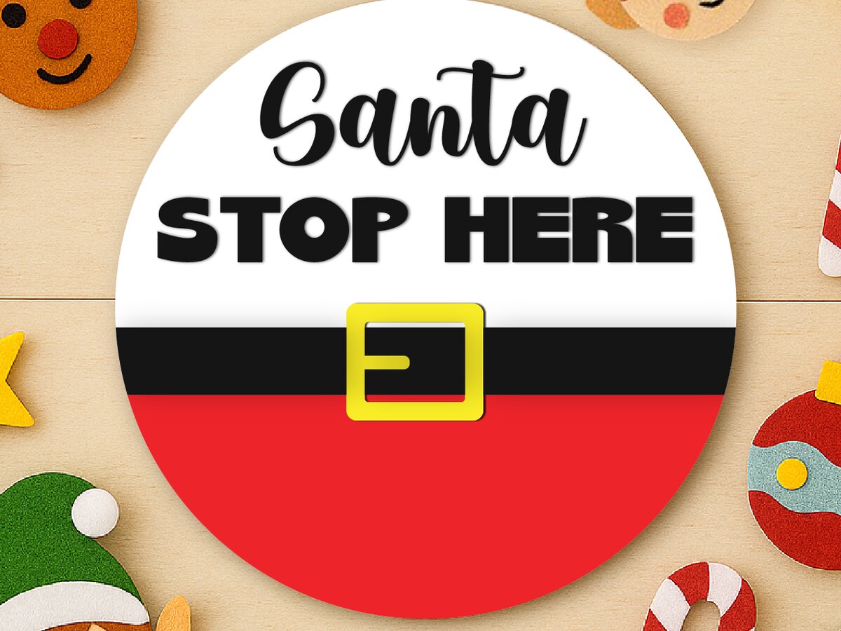 Intra απο ξύλο plywood 3mm-4mm πάχος – Santa Stop Here - Χριστουγεννιάτικο σημάδι καλωσορίσματος Δίασταση  20x20 cm INTRAFABR-124913636