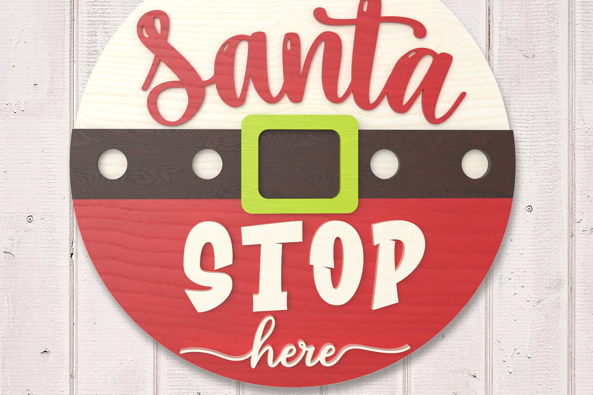 Intra απο ξύλο plywood 3mm-4mm πάχος – Santa Stop Here Σημάδι Δίασταση  20x20 cm INTRAFABR-106435026