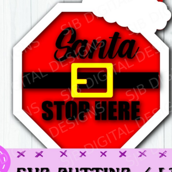 Intra απο ξύλο plywood 3mm-4mm πάχος – Santa Stop εδώ σημάδι, λέιζερ, πολυεπίπεδη 3d Δίασταση  20x20 cm INTRAFABR-39041922 - Image 1