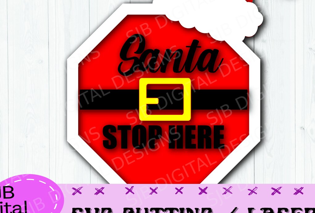 Intra απο ξύλο plywood 3mm-4mm πάχος – Santa Stop εδώ σημάδι, λέιζερ, πολυεπίπεδη 3d Δίασταση  20x20 cm INTRAFABR-39041922