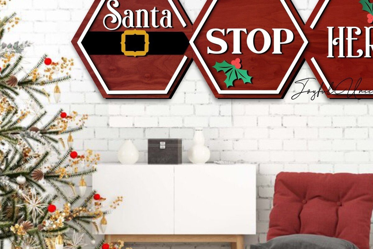 Intra απο ξύλο plywood 3mm-4mm πάχος – Santa Stop Here Ξύλινη πινακίδα Δίασταση  20x20 cm INTRAFABR-43741682