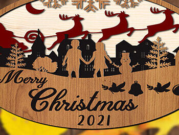 Intra απο ξύλο plywood 3mm-4mm πάχος – Στολίδι με στρώσεις Santa Town. Δίασταση  20x20 cm INTRAFABR-18721884 - Image 1