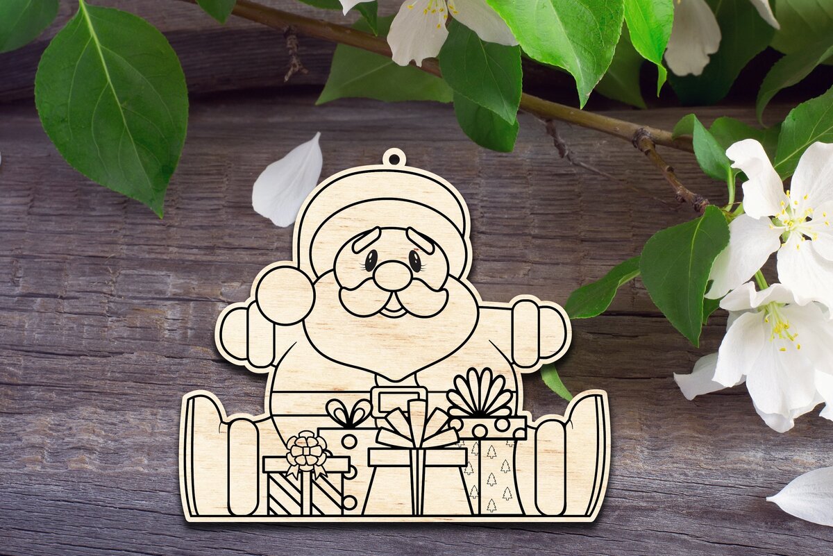 Intra απο ξύλο plywood 3mm-4mm πάχος – Άγιος Βασίλης με τα δώρα στολίδι Δίασταση  20x20 cm INTRAFABR-36376099