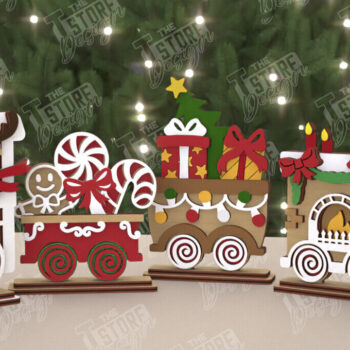 Intra απο ξύλο plywood 3mm-4mm πάχος – Χριστουγεννιάτικο τρένο του Άγιου Βασίλη | Δώρα γιορτών Δίασταση 20x20 cm INTRAFABR-108851518 - Image 1