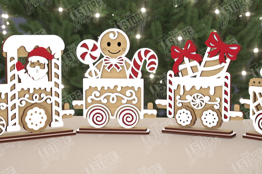 Intra απο ξύλο plywood 3mm-4mm πάχος – Χριστουγεννιάτικο τρένο του Άγιου Βασίλη | Δώρα γιορτών Δίασταση  20x20 cm INTRAFABR-108851306