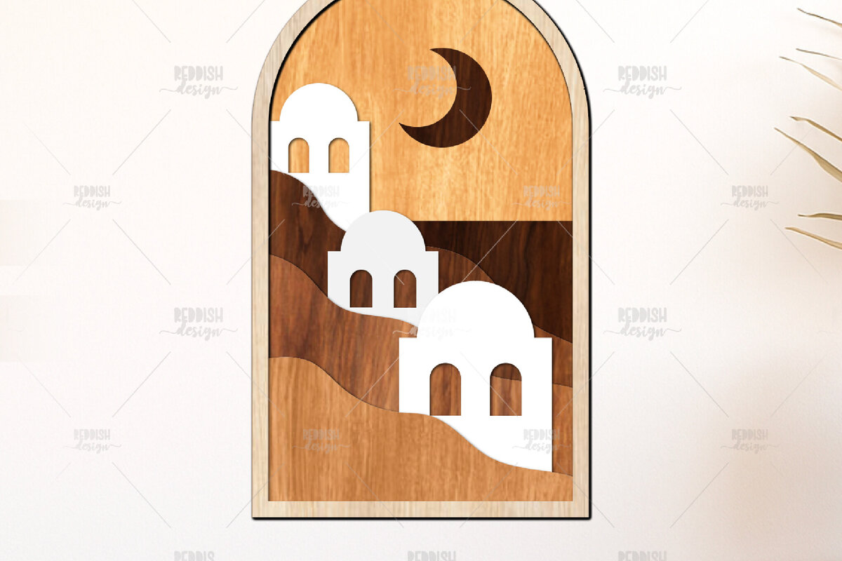 Intra απο ξύλο plywood 3mm-4mm πάχος – Santorini Crescent Night 3D Layered Δίασταση  20x20 cm INTRAFABR-125136132