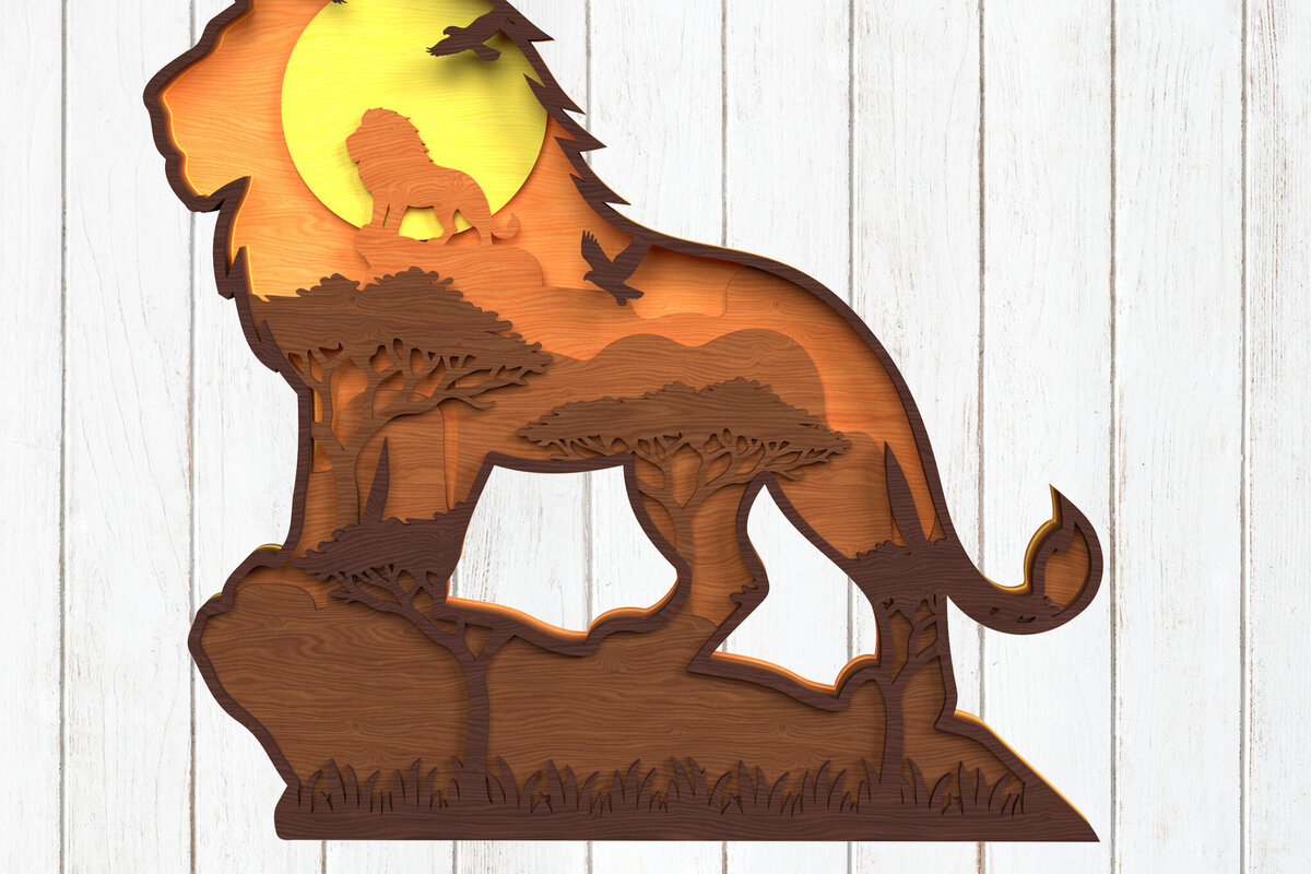 Intra απο ξύλο plywood 3mm-4mm πάχος – Savannah Lion – Layered African Δίασταση  20x20 cm INTRAFABR-120635515