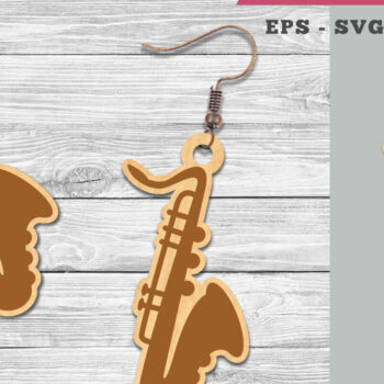 Intra απο ξύλο plywood 3mm-4mm πάχος – Σκουλαρίκια με λέιζερ σαξόφωνου Δίασταση  5x5 cm INTRAFABR-106401495 - Image 1