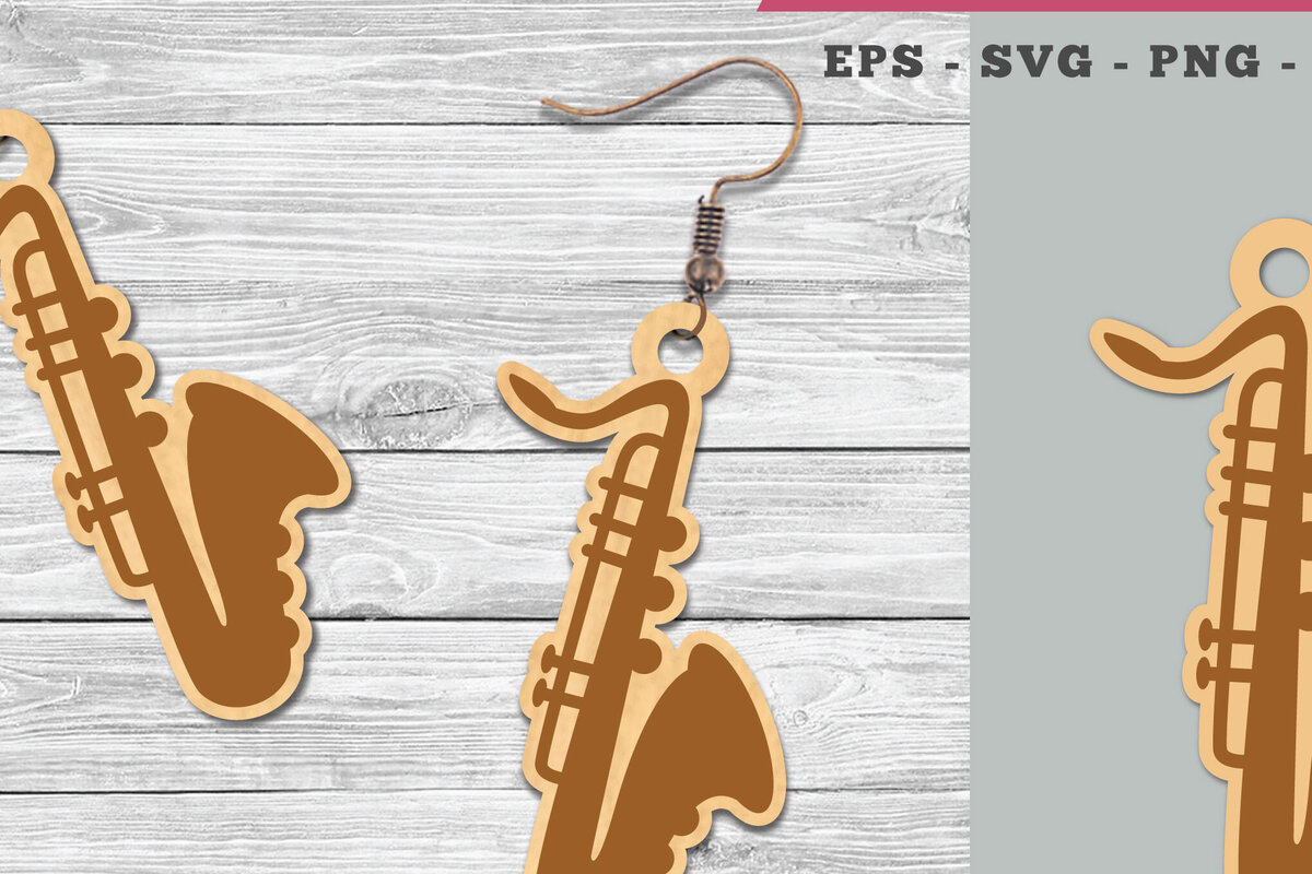 Intra απο ξύλο plywood 3mm-4mm πάχος – Σκουλαρίκια με λέιζερ σαξόφωνου Δίασταση  5x5 cm INTRAFABR-106401495