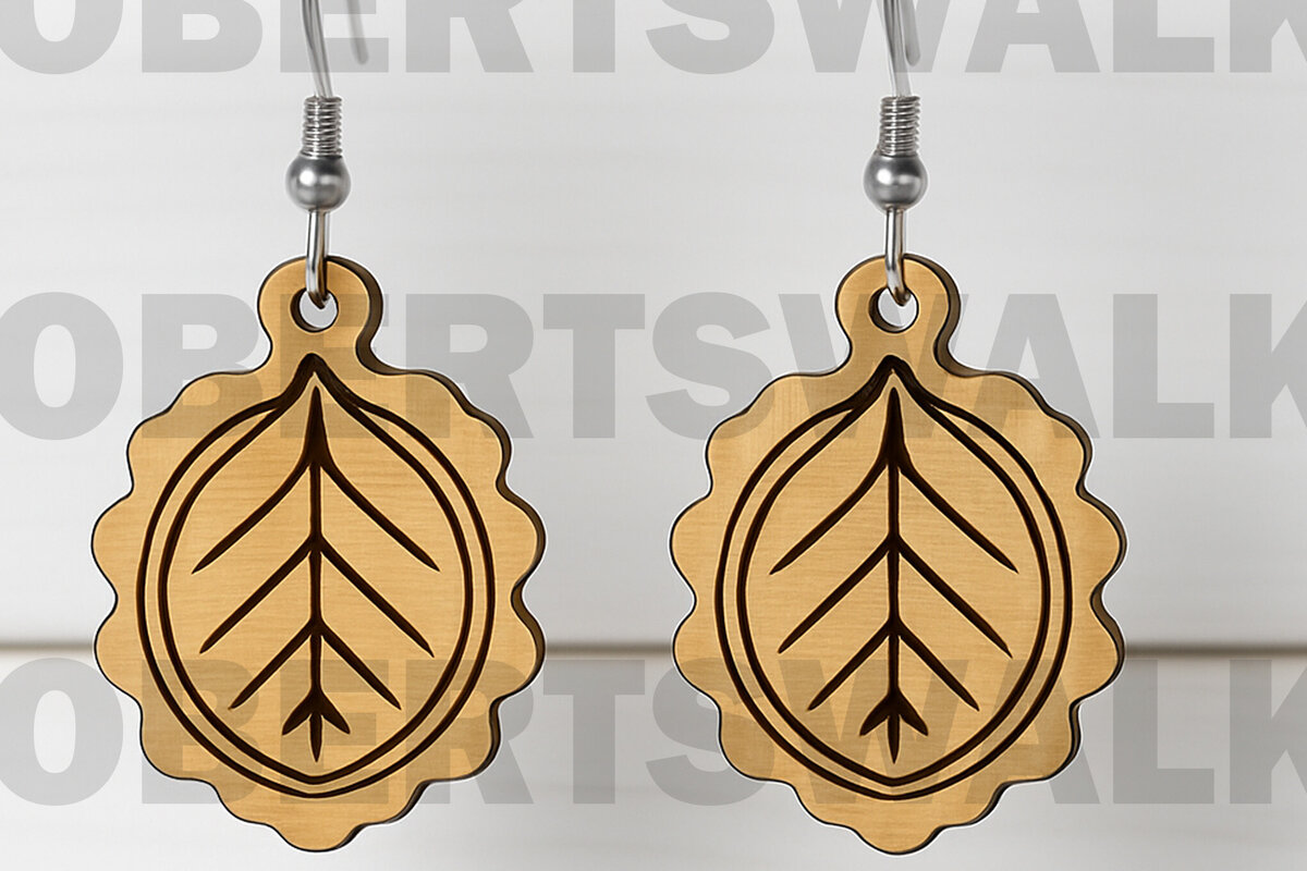 Intra απο ξύλο plywood 3mm-4mm πάχος – Σκουλαρίκια με περίγραμμα φύλλων χτένι Δίασταση  5x5 cm INTRAFABR-123813115