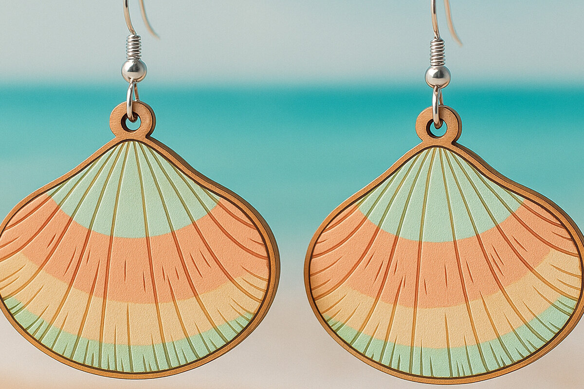 Intra απο ξύλο plywood 3mm-4mm πάχος – Σκουλαρίκια Scallop Shell Δίασταση  5x5 cm INTRAFABR-123757396