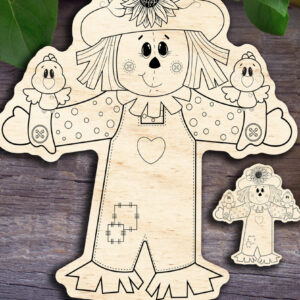 Intra απο ξύλο plywood 3mm-4mm πάχος – Σκιάχτρο κορίτσι με πουλάκια Δίασταση  20x20 cm INTRAFABR-30241487