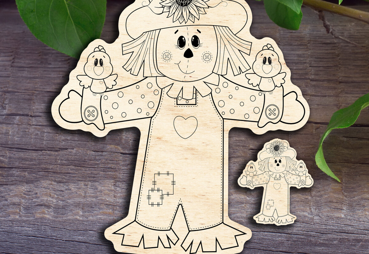 Intra απο ξύλο plywood 3mm-4mm πάχος – Σκιάχτρο κορίτσι με πουλάκια Δίασταση  20x20 cm INTRAFABR-30241487