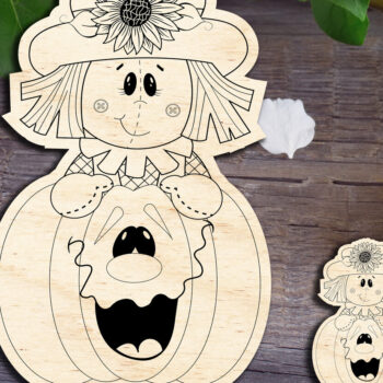 Intra απο ξύλο plywood 3mm-4mm πάχος – ScareCrow κορίτσι με κολοκύθα Δίασταση  20x20 cm INTRAFABR-30187489 - Image 1