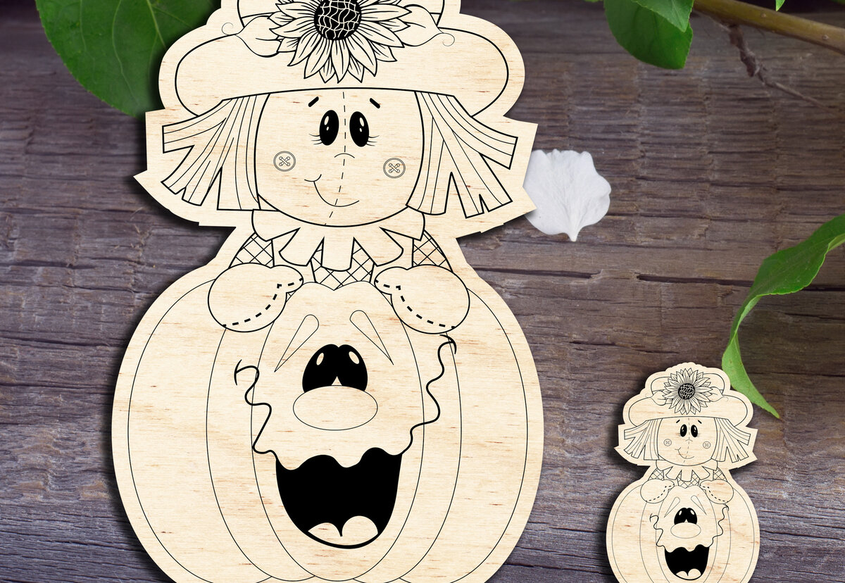 Intra απο ξύλο plywood 3mm-4mm πάχος – ScareCrow κορίτσι με κολοκύθα Δίασταση  20x20 cm INTRAFABR-30187489