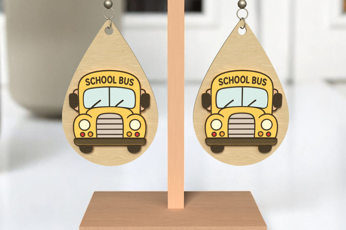 Intra απο ξύλο plywood 3mm-4mm πάχος – School Bus Teardrop Earrings Δίασταση  5x5 cm INTRAFABR-121988847