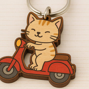 Intra απο ξύλο plywood 3mm-4mm πάχος – Κοπή λέιζερ μπρελόκ σκούτερ Cat Δίασταση  5x5 cm INTRAFABR-121334285 - Image 1