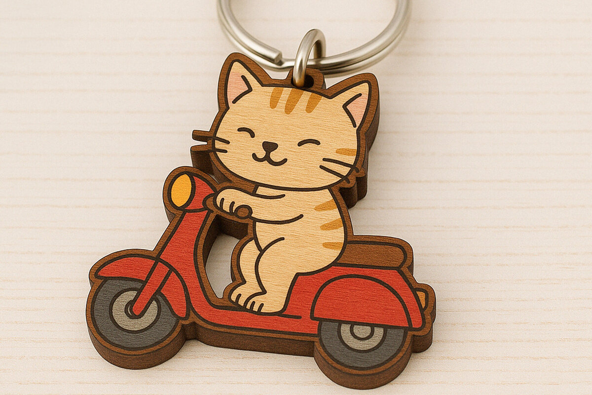 Intra απο ξύλο plywood 3mm-4mm πάχος – Κοπή λέιζερ μπρελόκ σκούτερ Cat Δίασταση  5x5 cm INTRAFABR-121334285