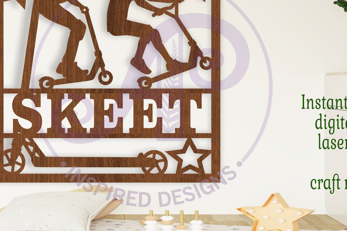 Intra απο ξύλο plywood 3mm-4mm πάχος – Scooter Ανδρικό Σήμα Laser Δίασταση  20x20 cm INTRAFABR-103754274