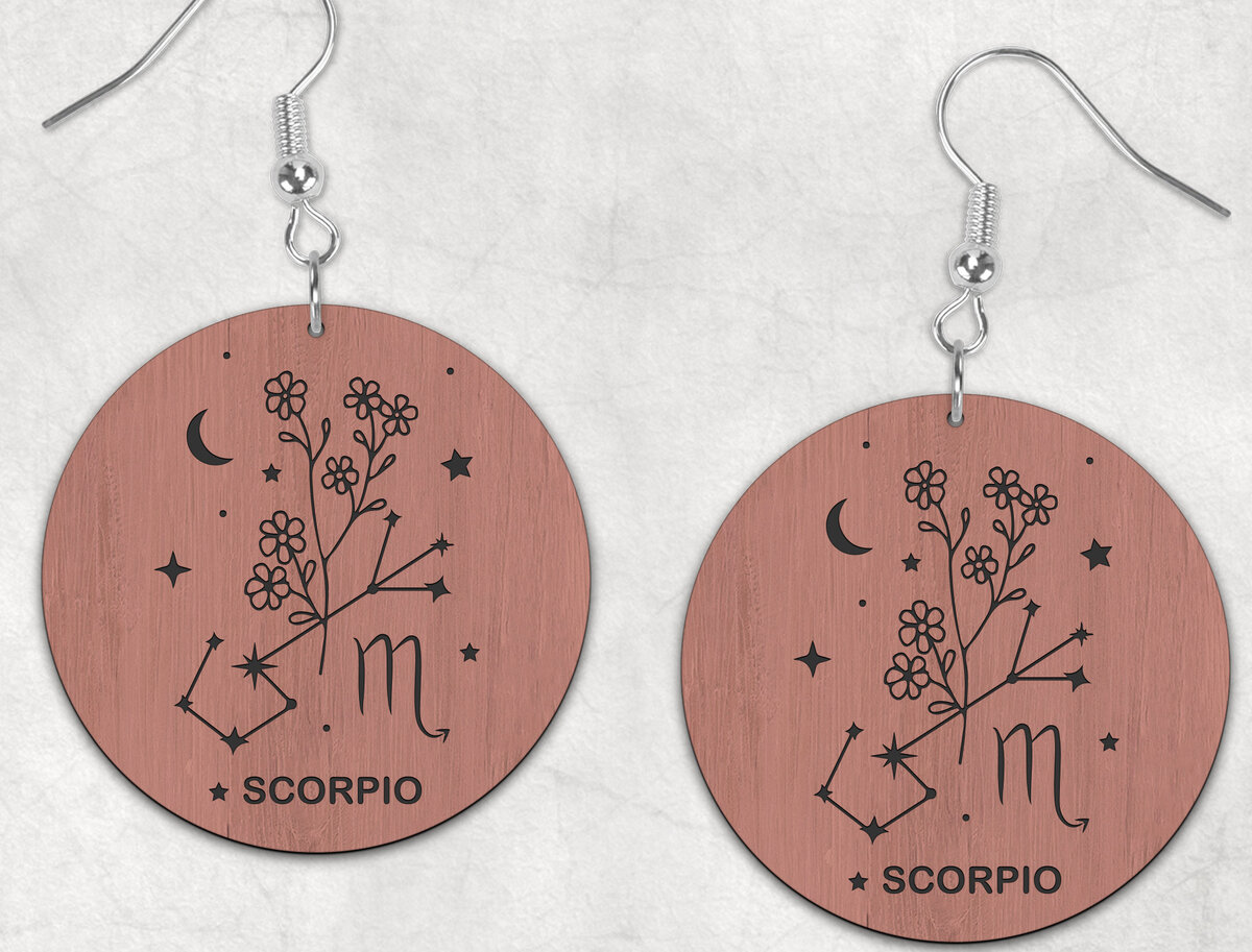 Intra απο ξύλο plywood 3mm-4mm πάχος – Σκουλαρίκια Scorpio Zodiac Boho Δίασταση  5x5 cm INTRAFABR-28537830