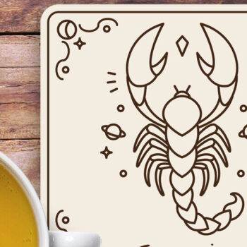 Intra απο ξύλο plywood 3mm-4mm πάχος – Scorpio Zodiac Coasters Χαρακτική με λέιζερ Δίασταση  20x20 cm INTRAFABR-122550403 - Image 1