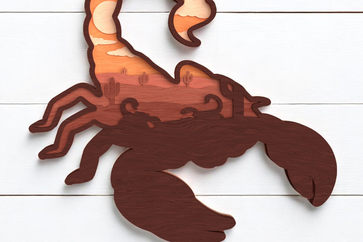 Intra απο ξύλο plywood 3mm-4mm πάχος – Scorpion Layered Desert Scene Δίασταση  20x20 cm INTRAFABR-121364353