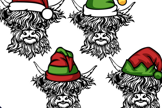 Intra απο ξύλο plywood 3mm-4mm πάχος – SVG Χριστουγέννων με αγελάδες Scottish Highland Δίασταση  20x20 cm INTRAFABR-86018194