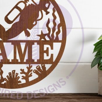 Intra απο ξύλο plywood 3mm-4mm πάχος – Scuba Diver Name Sign Design 2 Laser Δίασταση  40x30 cm INTRAFABR-100265174 - Image 1