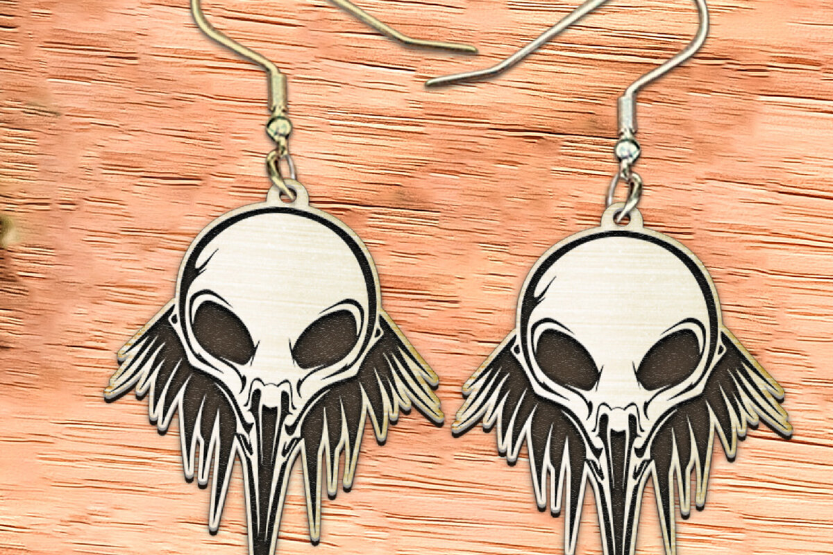 Intra απο ξύλο plywood 3mm-4mm πάχος – Σκουλαρίκια Scull Cut Laser. Halloween. Δίασταση  5x5 cm INTRAFABR-122535516