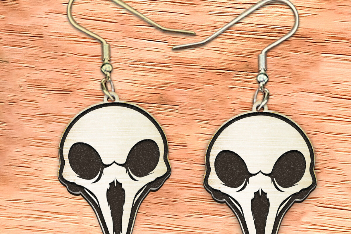 Intra απο ξύλο plywood 3mm-4mm πάχος – Σκουλαρίκια Scull Cut Laser. Halloween. Δίασταση  5x5 cm INTRAFABR-122535865