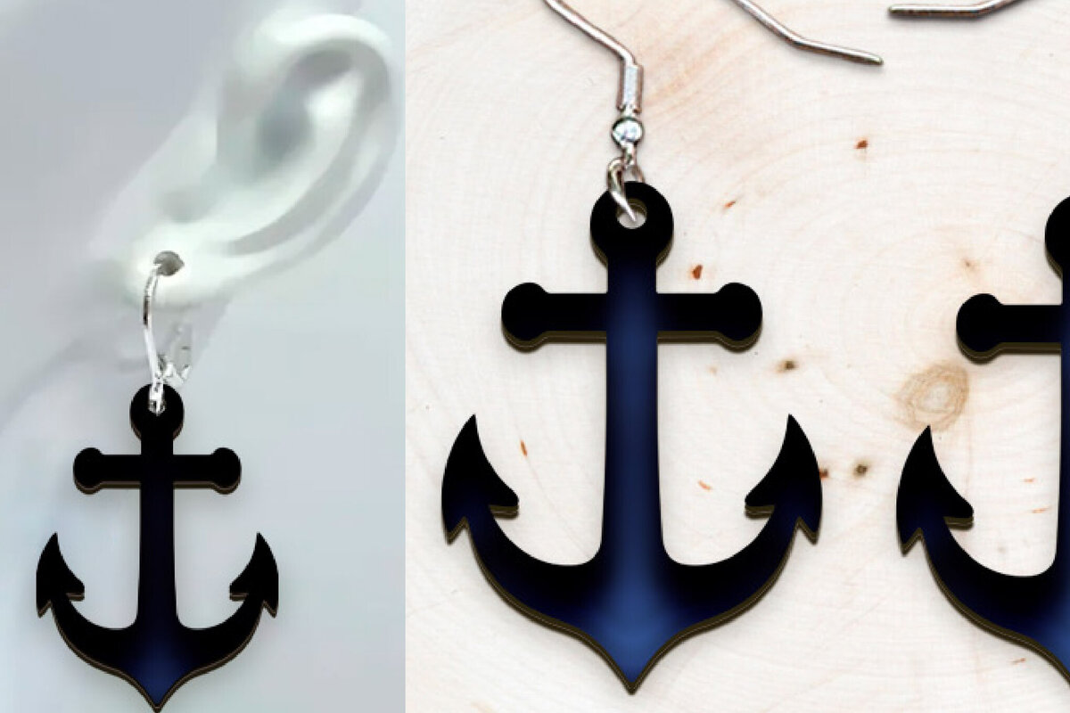 Intra απο ξύλο plywood 3mm-4mm πάχος – Σκουλαρίκια Sea Anchor. Δίασταση  5x5 cm INTRAFABR-121137113